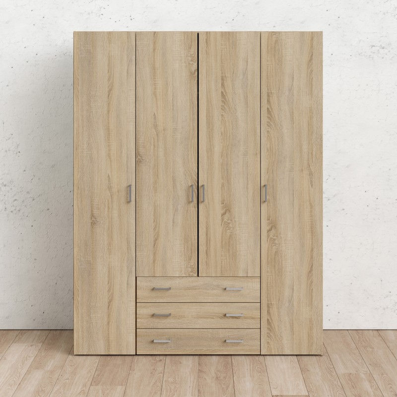 Thumbnail: Space Wardrobe - 4 Doors 3 Drawers in Oak 2000