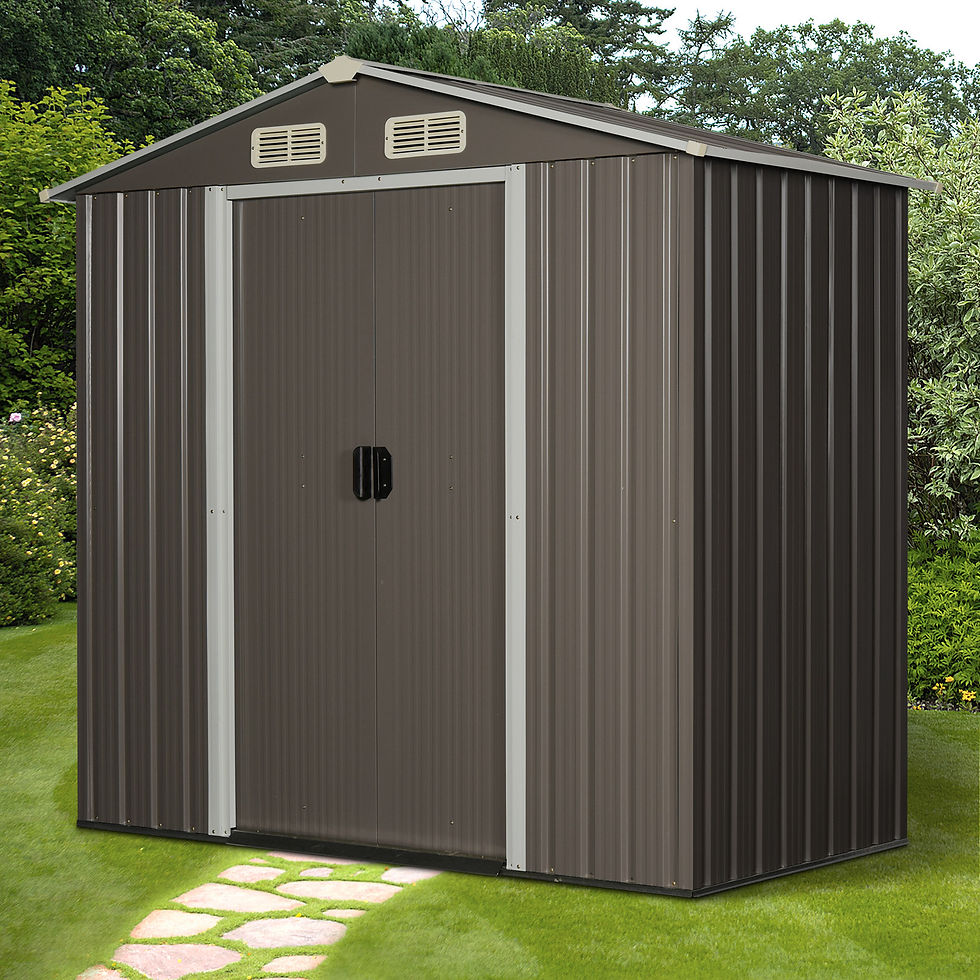 Thumbnail: 6x4ft Corrugated Metal Garden Storage Shed with Sliding Door Roof - Grey