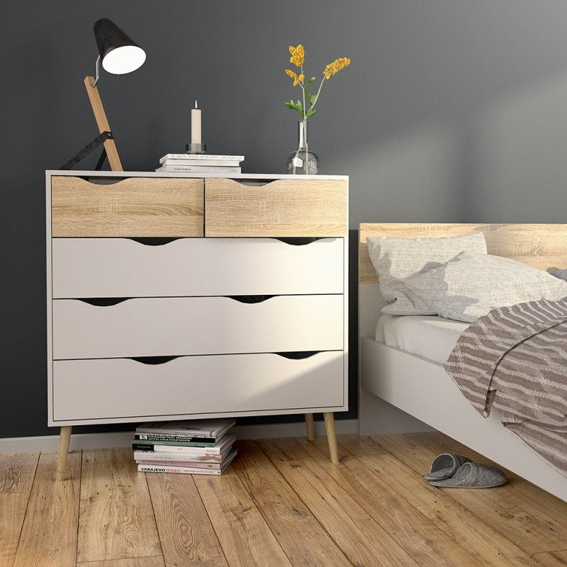 Thumbnail: Oslo Chest of 5 Drawers (2+3) in White and Oak