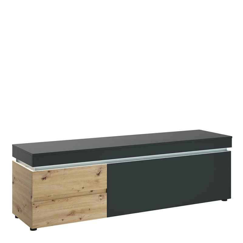 Luci 1 door 2 drawer 180 cm wide TV unit (including LED lighting) Platinum/Oak