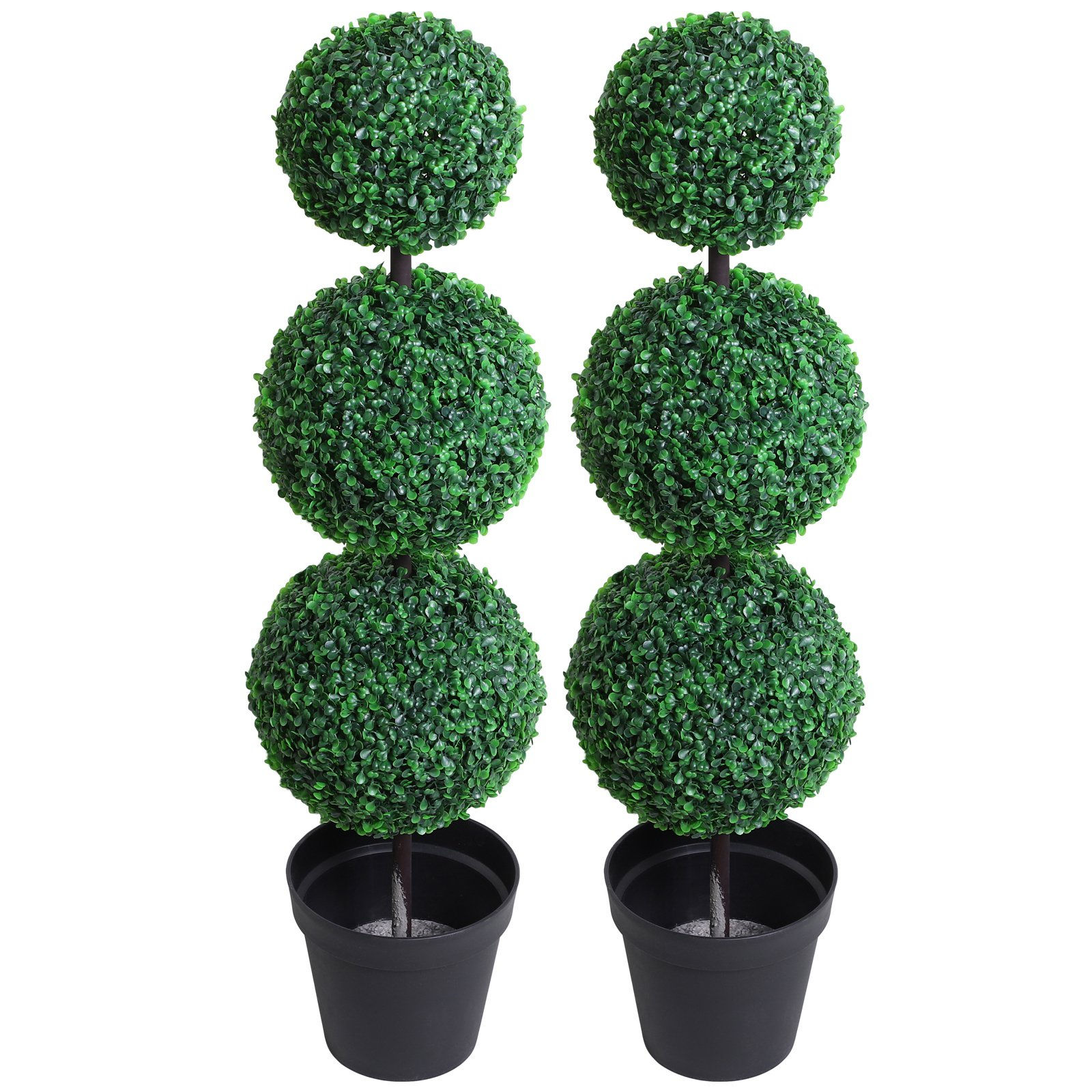 Set of 2 Artificial Boxwood Three Balls Topiary Plant Tree's Green