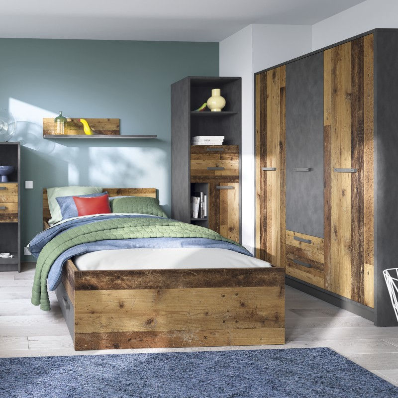 Thumbnail: Brooklyn 3 Door Wardrobe with 2 Drawers in Walnut and Dark Matera Grey