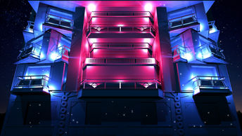 Des projections lumineuses aux reflets éclatants habillent la façade du casino, donnant l'illusion de profondeur et de mouvement. Ce tableau met en valeur les éléments architecturaux du bâtiment avec une touche de modernité et de dynamisme.