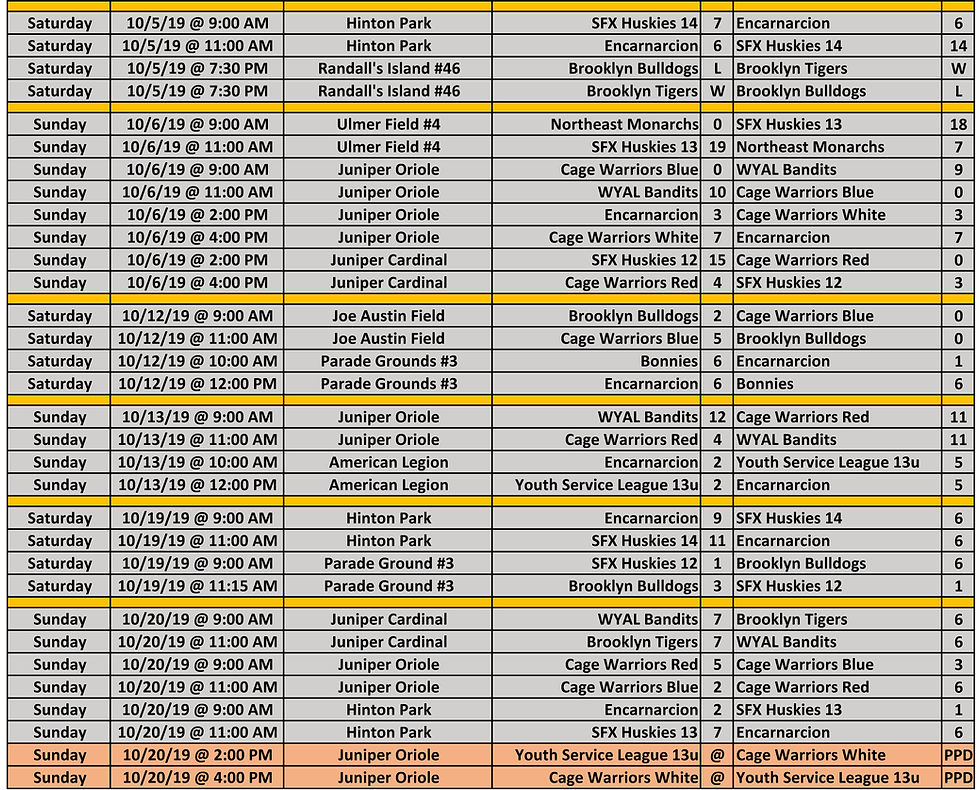 2019 Fall NYCE 13-14-15u Schedule P2 10.