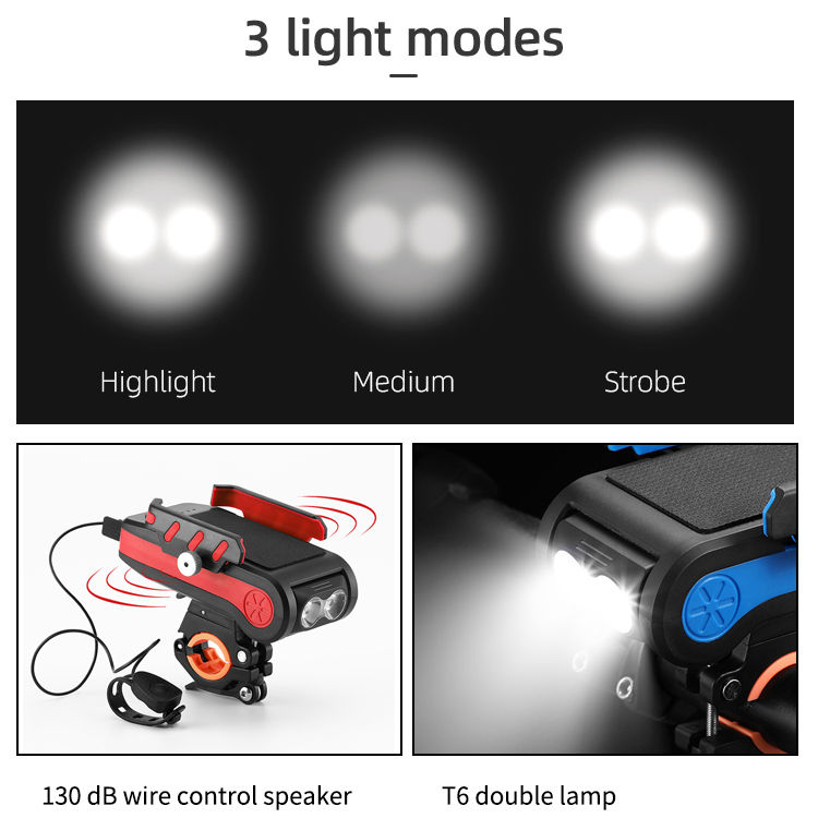 Thumbnail: Alarm Belling Phone Holder High Lumen USB Rechargeable LED Bicycle Light