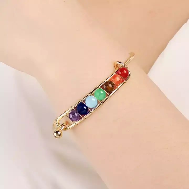 Thumbnail: Seven Stone Chakra Gold Bracelet