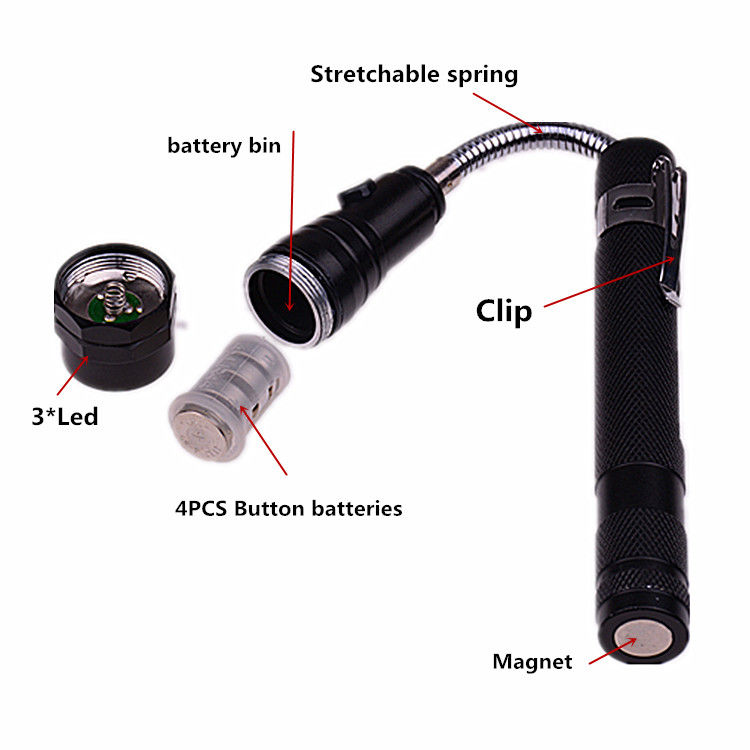 Thumbnail: Aluminum Tire Repair Tools Telescopic Magnetic Pick up Gadget Led Flashlight