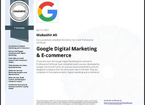 Mubashir Ali's Certificate on Digital Marketing and eCommerce by Google