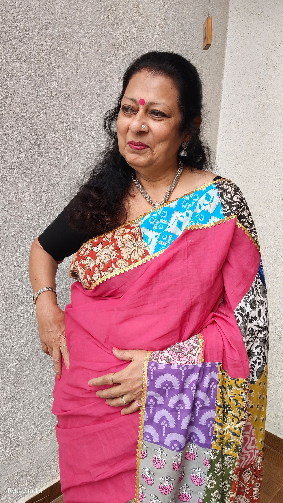 Patchwork Applique Pink Saree body