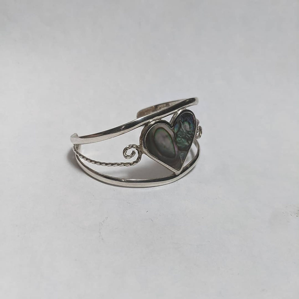 Thumbnail: Silver Heart Bracelet with Abalone Shell Inlay