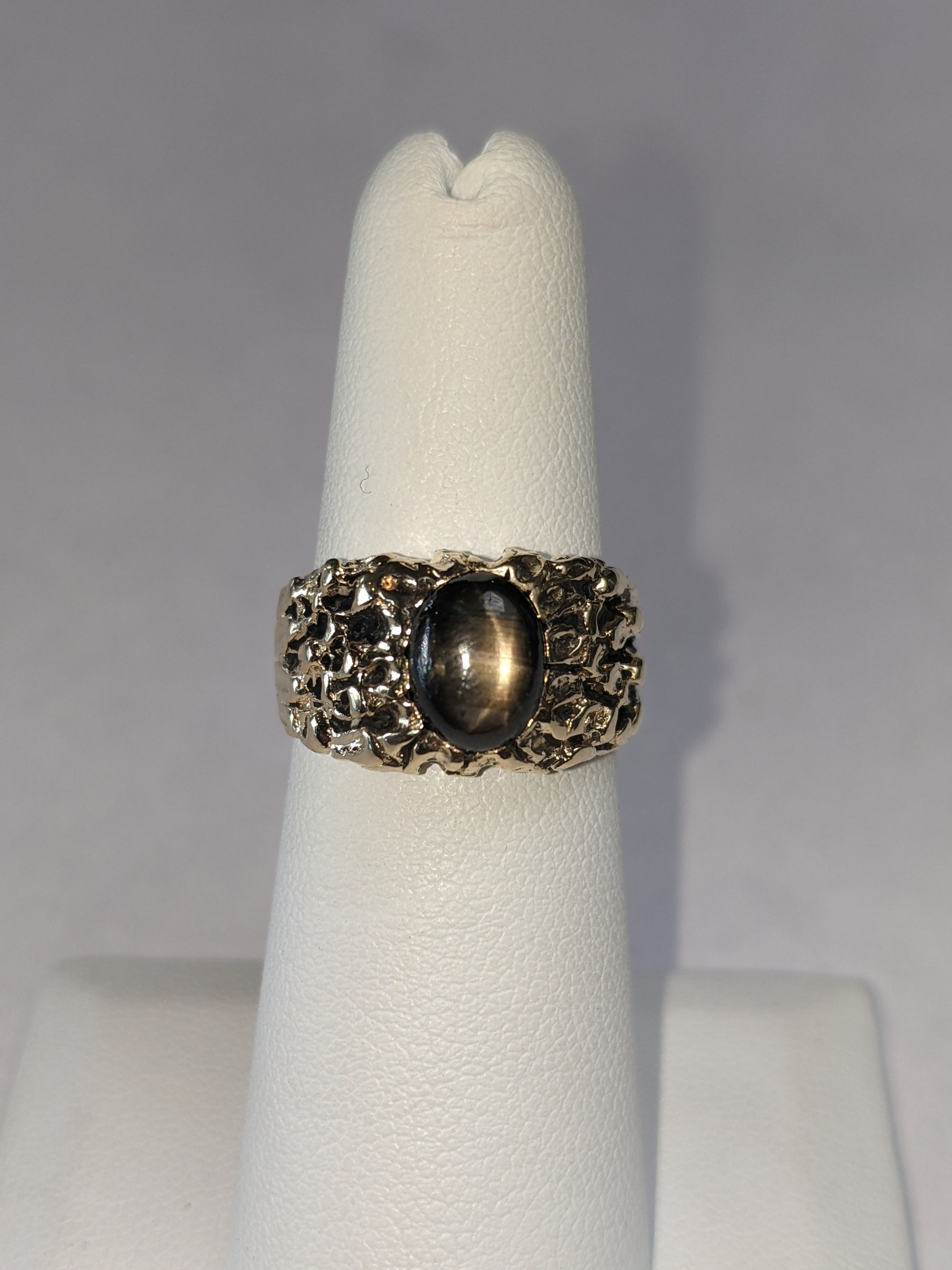14k Yellow Gold/ Black Star Sapphire Ring (Textured)