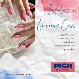 Hands with pink nails, Indulge in Luxurious Care at Aria Nail Bar.