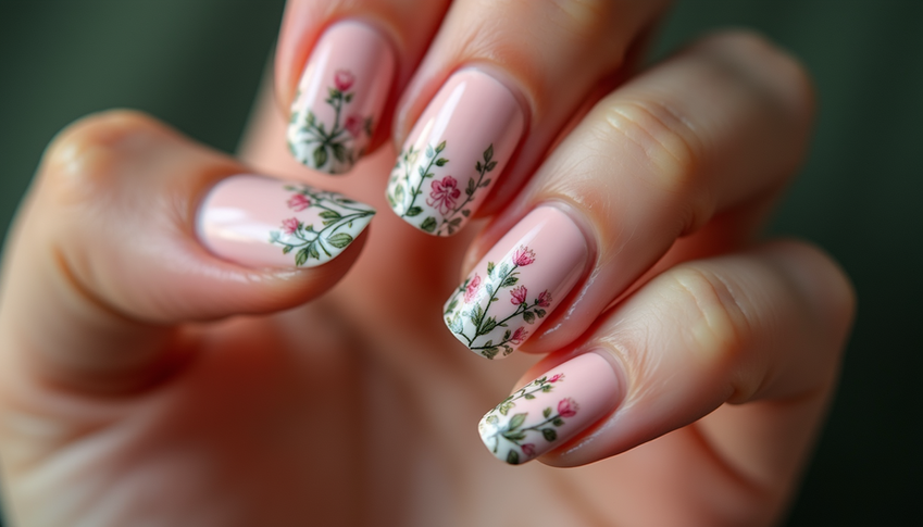 Floral gel nail design at Aria Nail Bar McKinney TX – artistic manicure