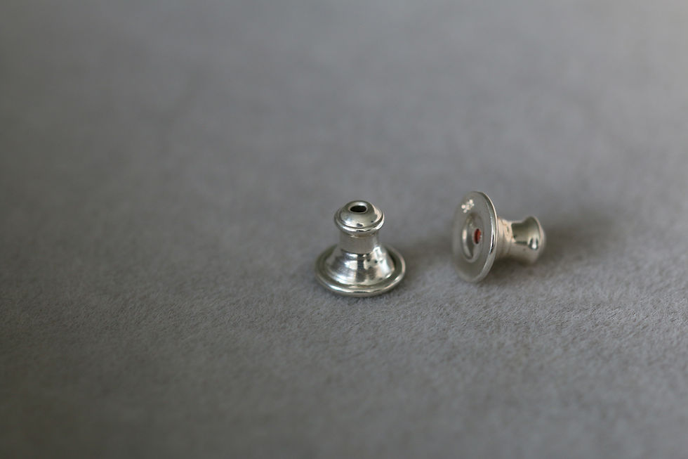 Thumbnail: Silver stud earrings, set with garnets
