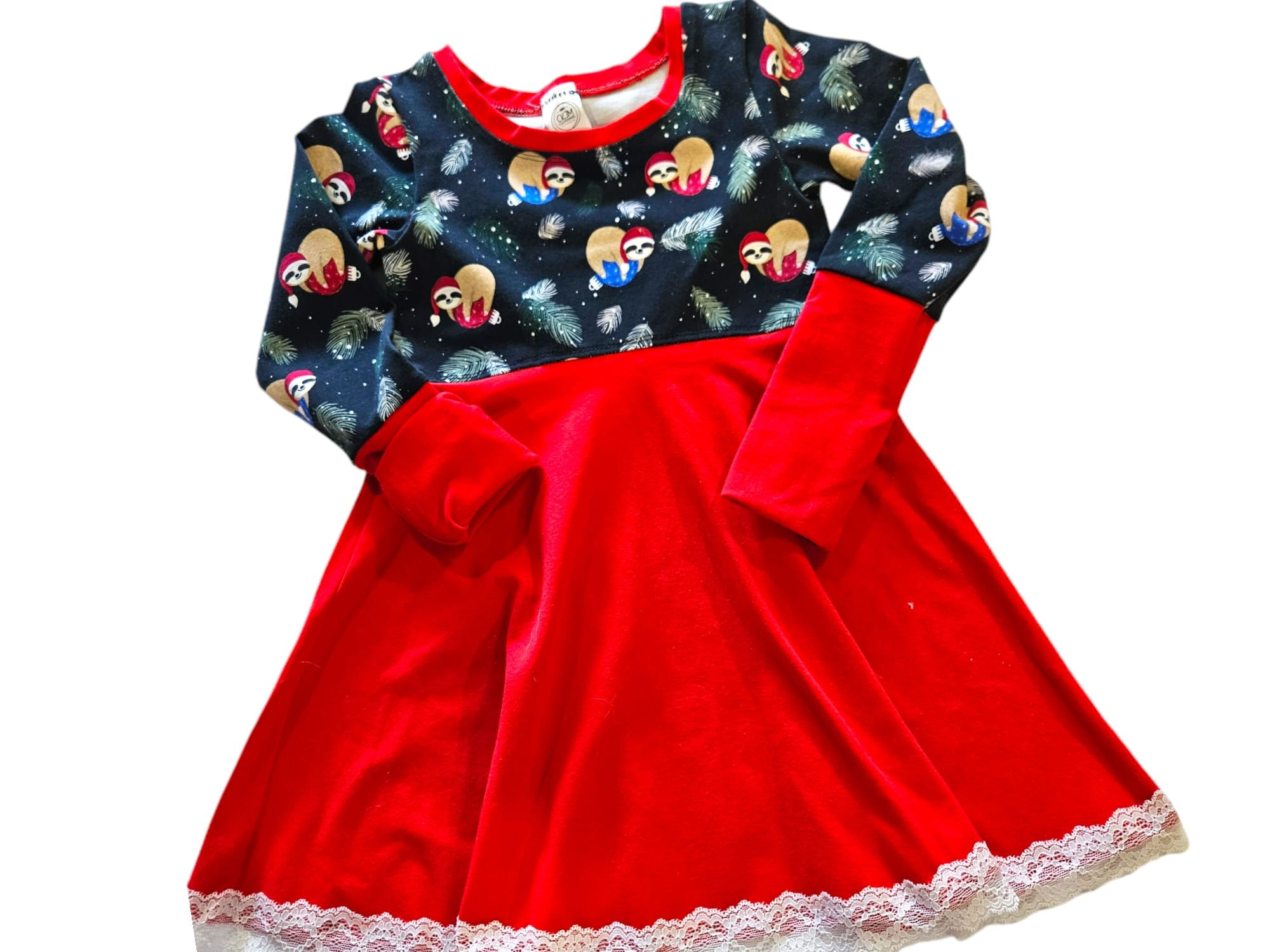GWM DRESS CHRISTMAS SLOTH RED SKIRT 3-6