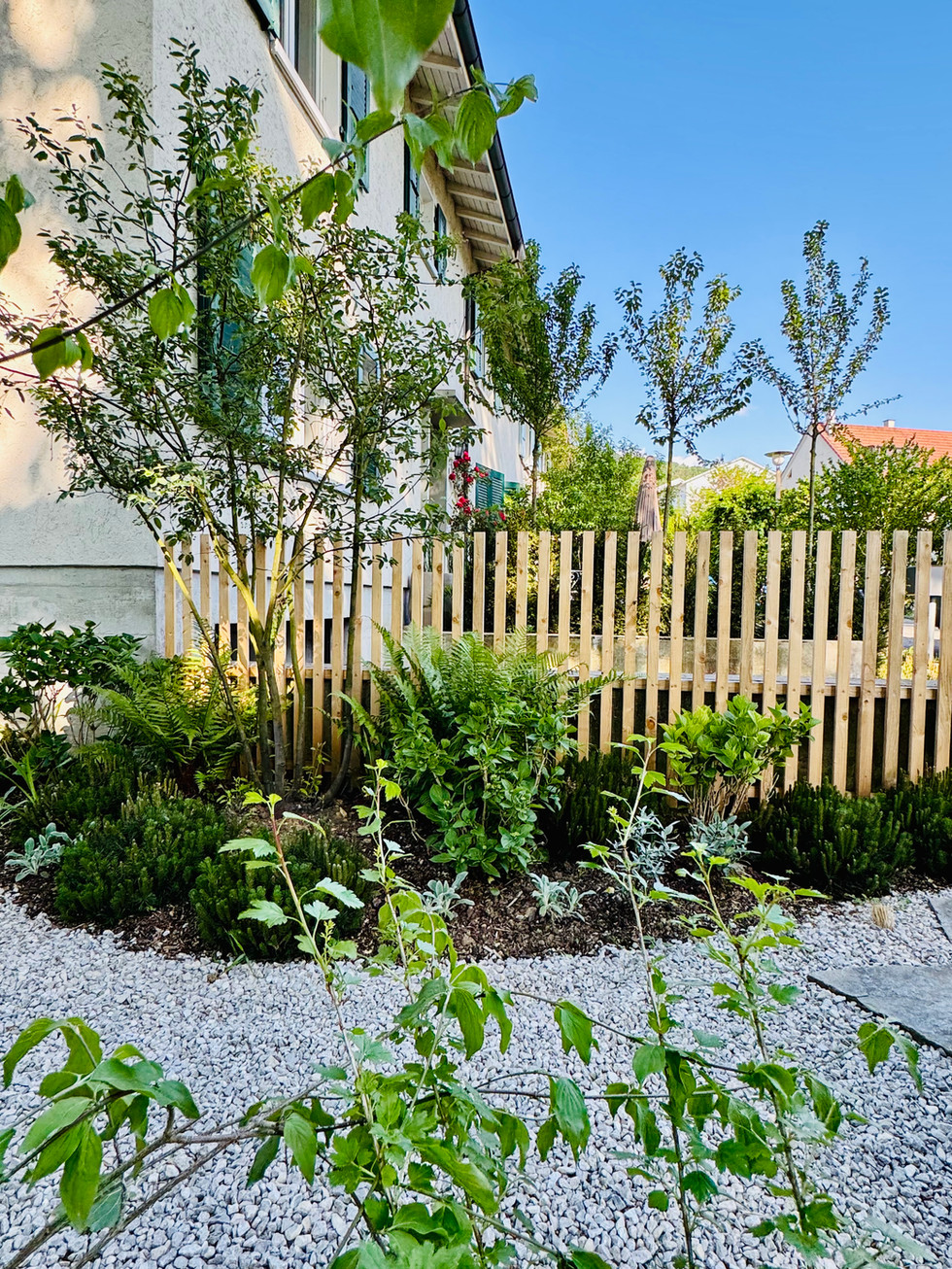 Kieswege, Zäune und Bepflanzung durch Prima Gartenbau umgesetzt