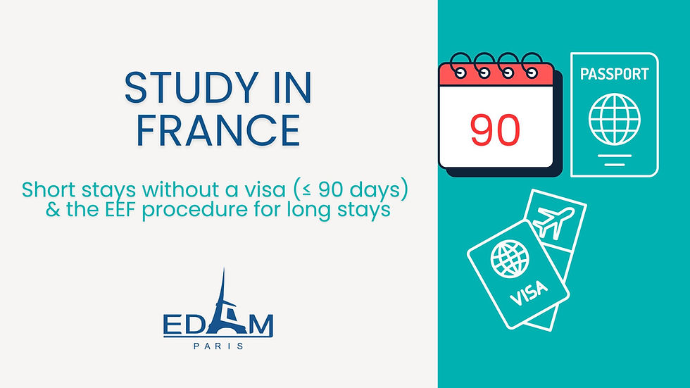 Is your passport visa-exempt for short stays?Follow the official steps for a study stay. For > 90 days: EEF→ France-Visas → TLS/VFS → VLS-TS online validation