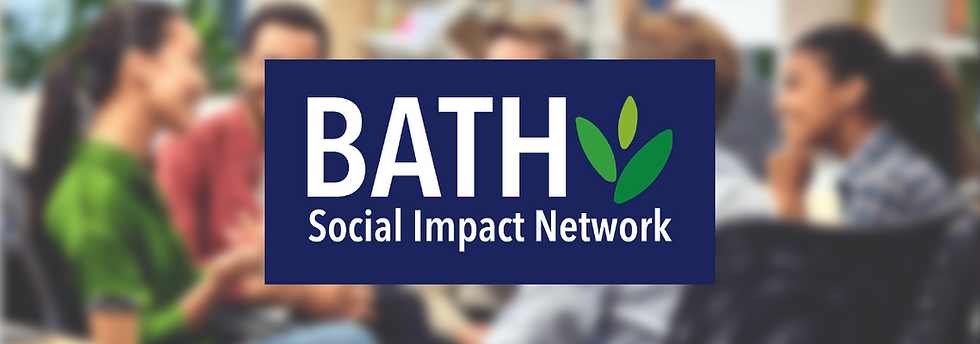 Bath Social Impact Network logo with green leaf and people in the background.