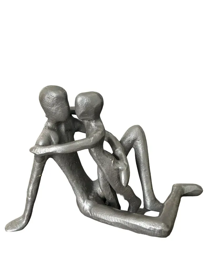 Thumbnail: Abstract Cast Iron Sculpture Man and Child Figurative Metal