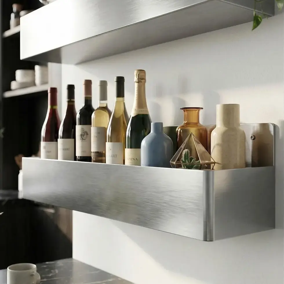 Thumbnail: Stainless Steel Floating Shelf, Modern Minimalist Bar Wine Holder
