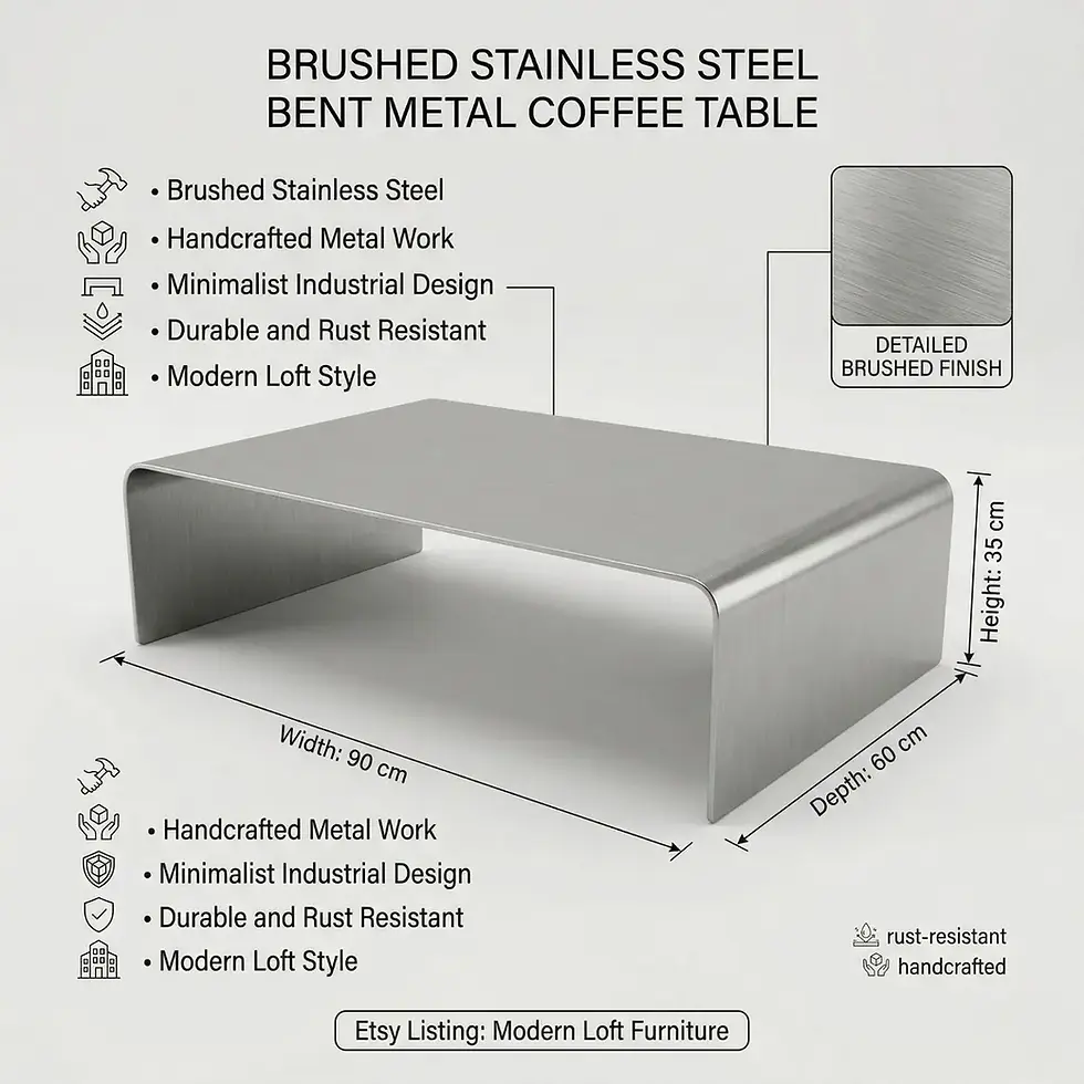 Thumbnail: Handmade Brushed Stainless Steel Coffee Table,