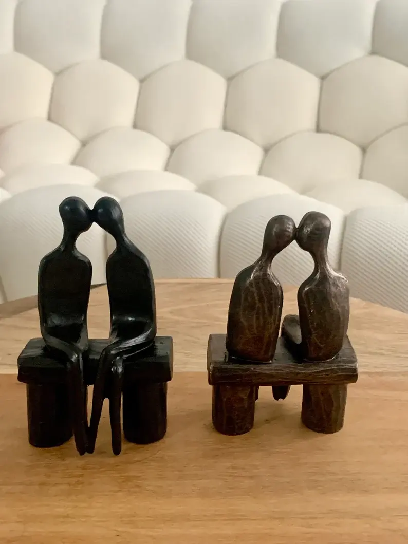 Thumbnail: Affectionate Couple Sitting On a Bench Romantic Sculpture