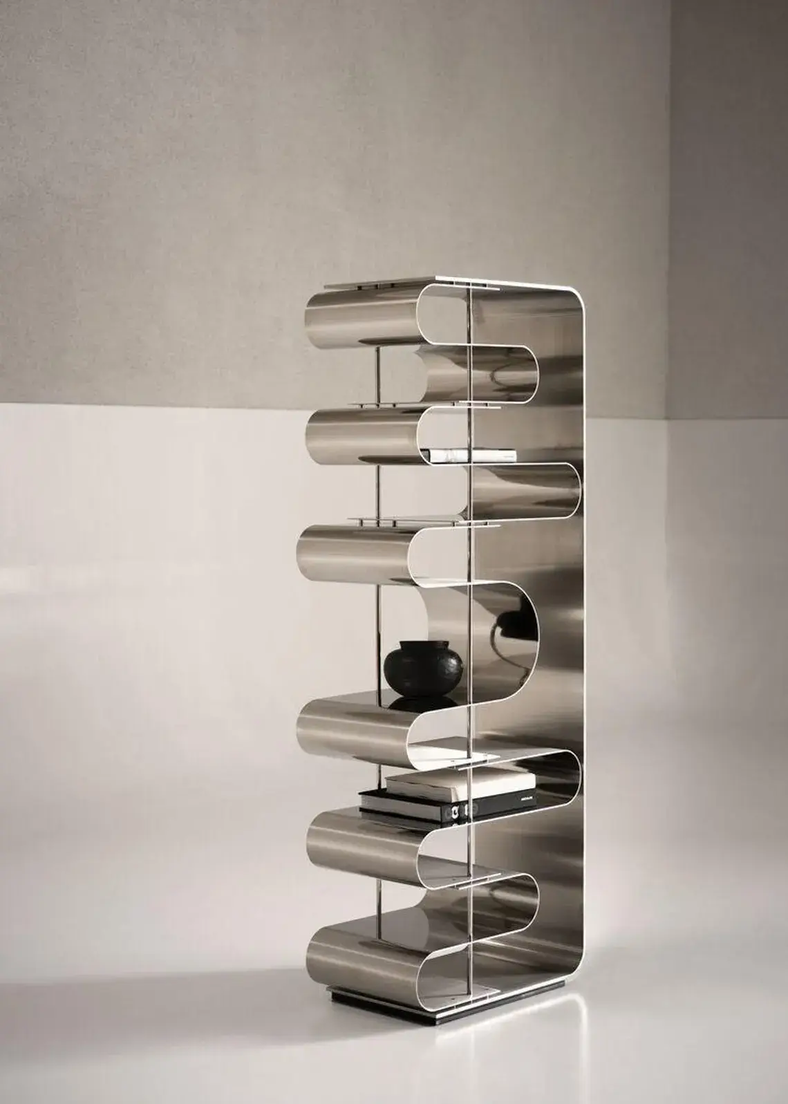Brushed Stainless Steel Display Unit, Luxury Metal Bookshelf,