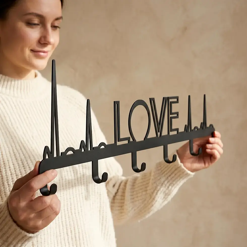 Thumbnail: LOVE Metal Wall Hook Rack, Modern Entryway Organizer, Key Holder, Minimalist Dec