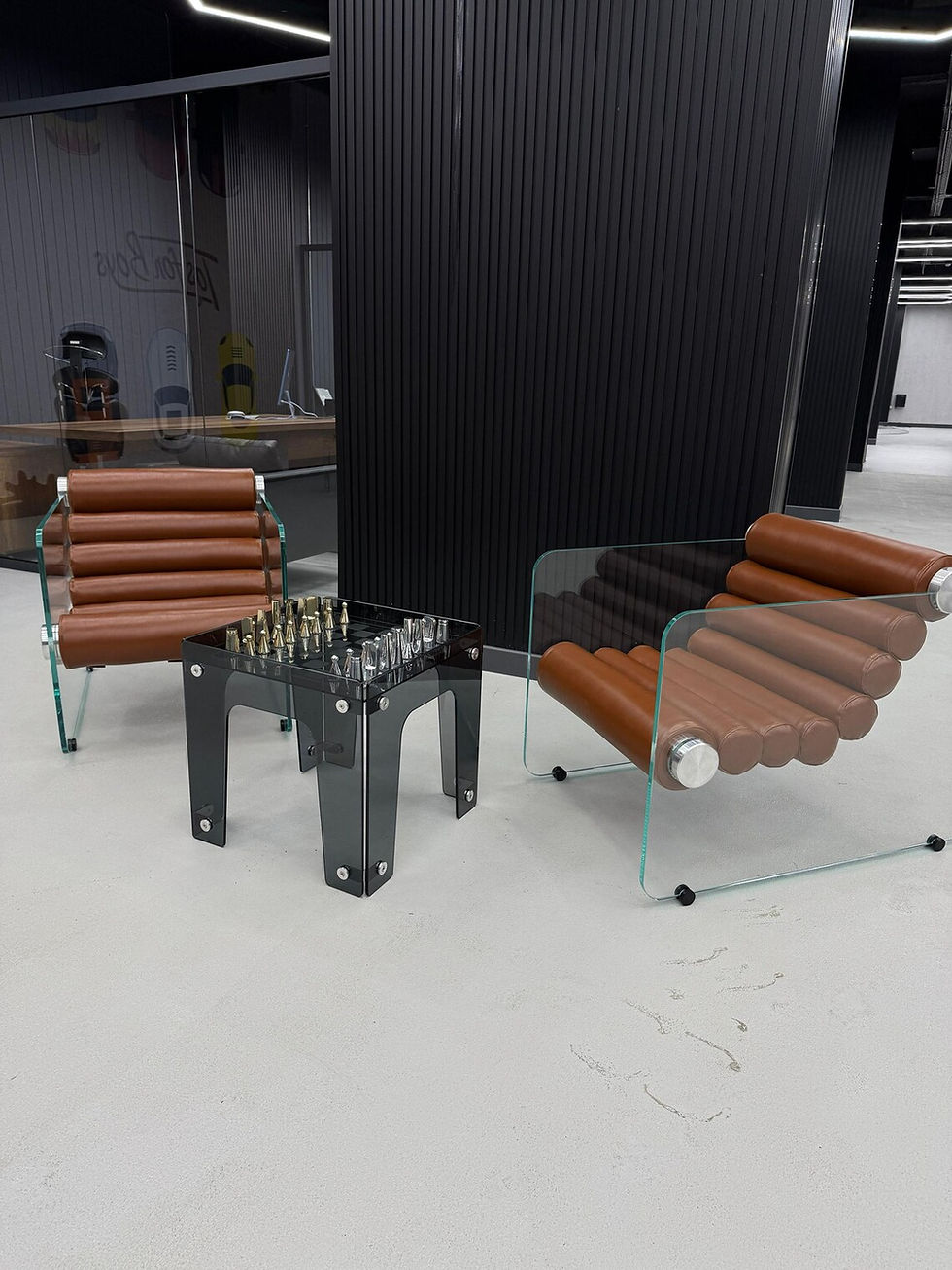 Thumbnail: Futuristic Tempered Glass Office Chair: Adjustable 3-Stage Design