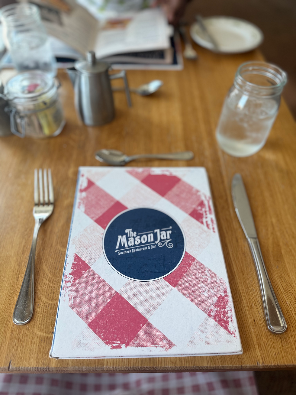 mason jar menu flat lay