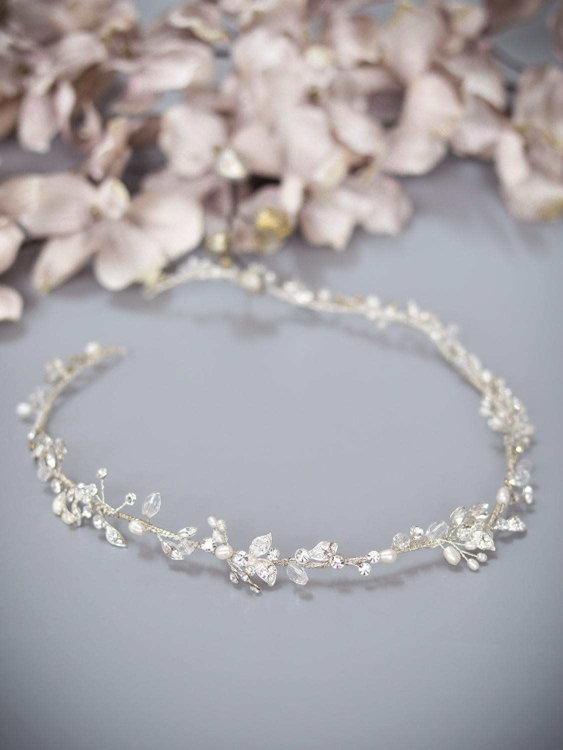 Silver Hair Vine Encrusted with Delicate Pearl & Diamante Detailing.