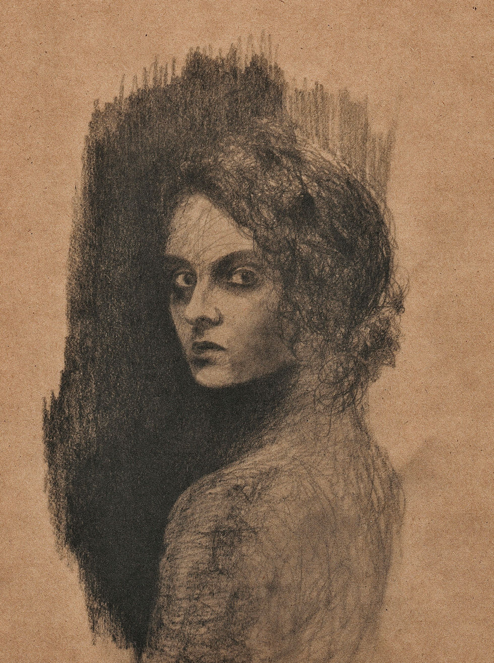 Pencil Drawing of a Woman, brown paper version