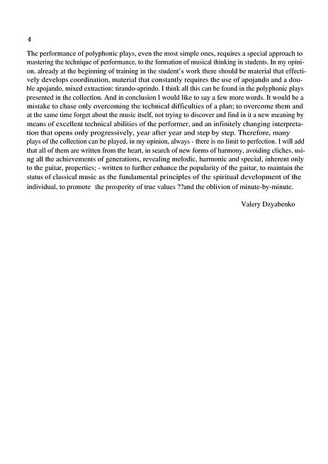 Preface and description of the collection of polyphonic music for the guitar. page 4. ending