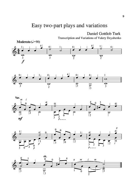 Sheetmusic.Composer D.G. Turk.Easy polyphonic piece for guitar and variation. page 9.Noten. Einfaches polyphones Stück für Gitarre und Variation. Seite 9.Partitura. Peça polifônica fácil para guitarra e variação. página 9.Partitura. Pieza polifónica fácil para guitarra y variación. página 9.Sheetmusic. Píosa polafónach éasca don ghiotár agus don athrú. lch 9.Nodeblad. Let polyfonisk stykke til guitar og variation. side 9.Partition. Pièce polyphonique facile pour guitare et variation. page 9.Sheetmusic. Lätt polyfoniskt stycke för gitarr och variation. sida 9.Noty. Snadná polyfonická skladba pro kytaru a variace. strana 9.シートミュージック。 ギターとバリエーションのための簡単なポリフォニック作品。 9ページ。Nota. Gitar ve varyasyon için kolay polifonik parça. sayfa 9.Muzyka arkuszowa. Łatwy utwór polifoniczny na gitarę i wariację. strona 9.Kotta. Könnyű többszólamú darab gitárhoz és variációhoz. 9. oldal.Sheetmusic. Лесно полифонично парче за китара и вариация. страница 9.Sheetmusic. Εύκολο πολυφωνικό κομμάτι για κιθάρα και παρ