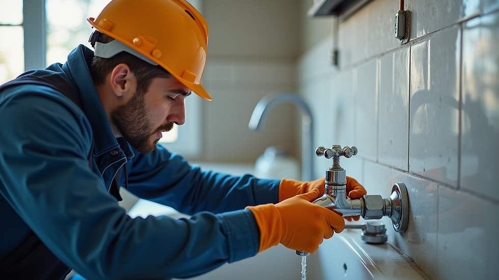 Eye-level view of a plumber working on a faucet installation