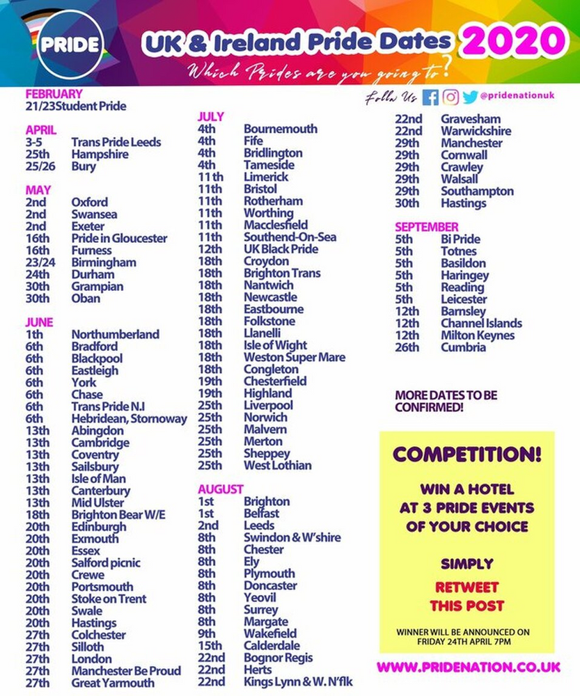 UK Pride Dates 2020!