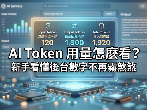AI Token 用量查詢與後台數字解析:圖解 Input Tokens (送進模型內容)、Output Tokens (模型回給內容) 與 Total Tokens (總計) 的計算方式,協助新手看懂計費數據