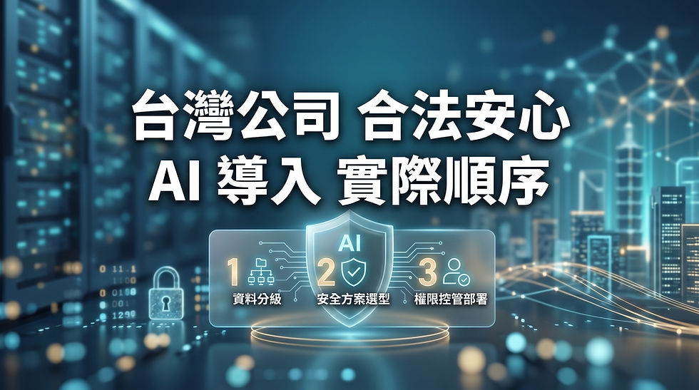 台灣企業安全 AI 導入流程與資安策略:圖解專為在地公司設計的 3 階段合法安心導入順序,依序落實『資料分級』、『安全方案選型』與『權限控管部署』,協助 IT 團隊建立符合資安規範的 AI 應用架構