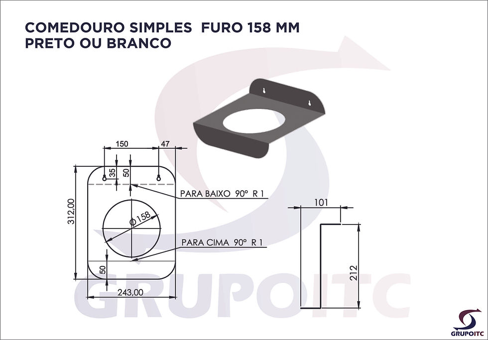Comedouro simples medidas 