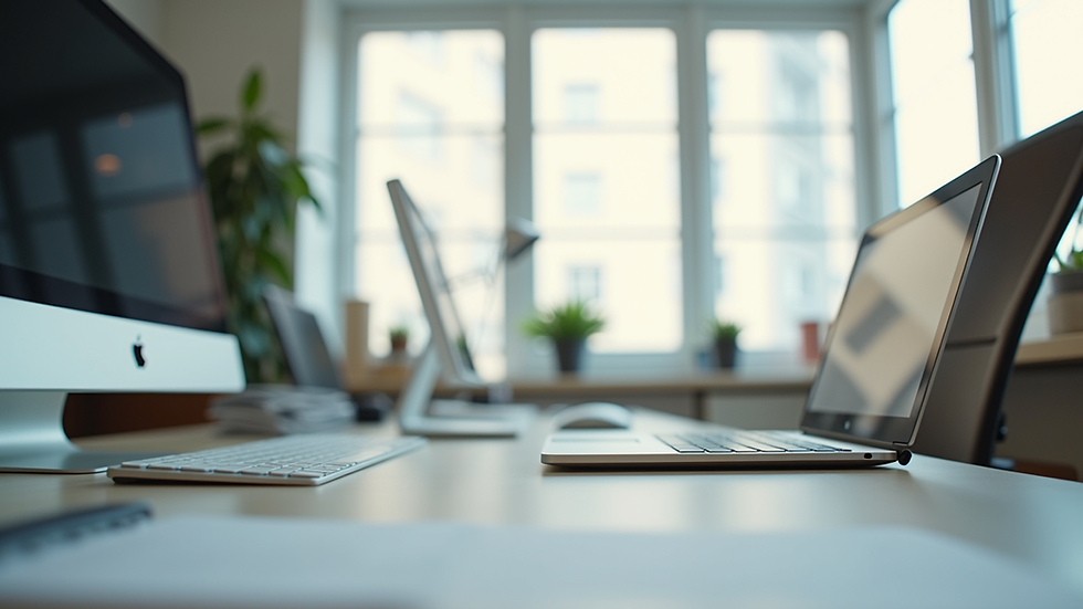 Eye-level view of a clean and organized office workspace