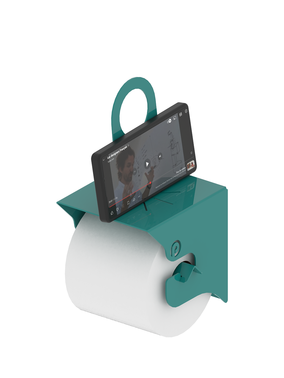 Miniature : 3D de mise en situations du dérouleur à papier toilette bleu avec le support de téléphone