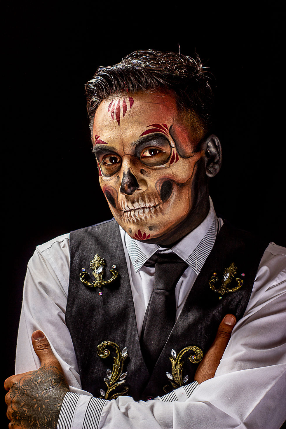 Fotografía profesional realizada en el estudio Roma 1 se trata de un actor maquillado de manera exhaustiva y profesional para