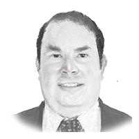 Smiling businessman in a suit, headshot, grayscale portrait, About Us.
