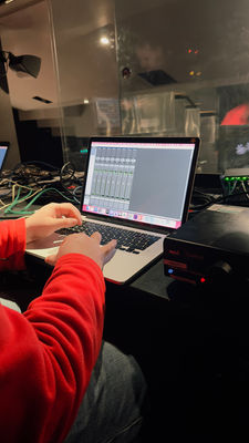 MacBook setup with Pro Tools running to capture the orchestra through DANTE network protocol
