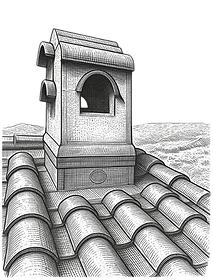 Dessin d'une souche de cheminée en toiture avec étanchéité métallique