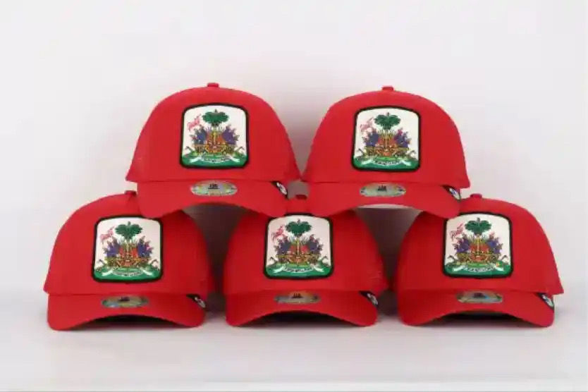 Thumbnail: Red Gold Haitian Crest Trucker Snapback Cap