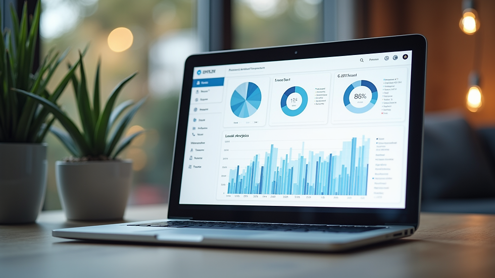 Eye-level view of a laptop screen showing local SEO analytics dashboard