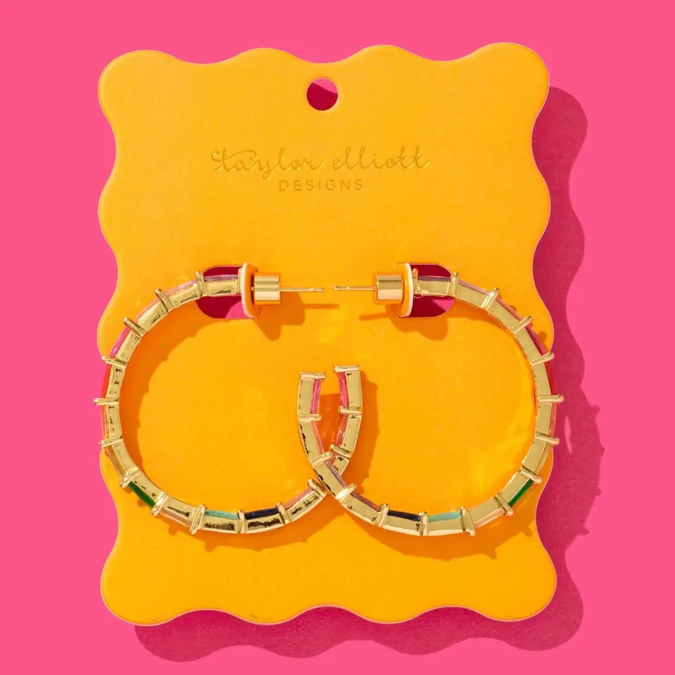 Hoop Earrings - Large - Gold-Plated w/ Colorful Gems - Reese