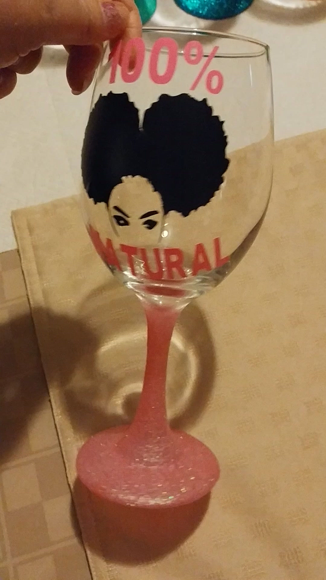Personalized Cherry Blossom Natural Hair wine glass.