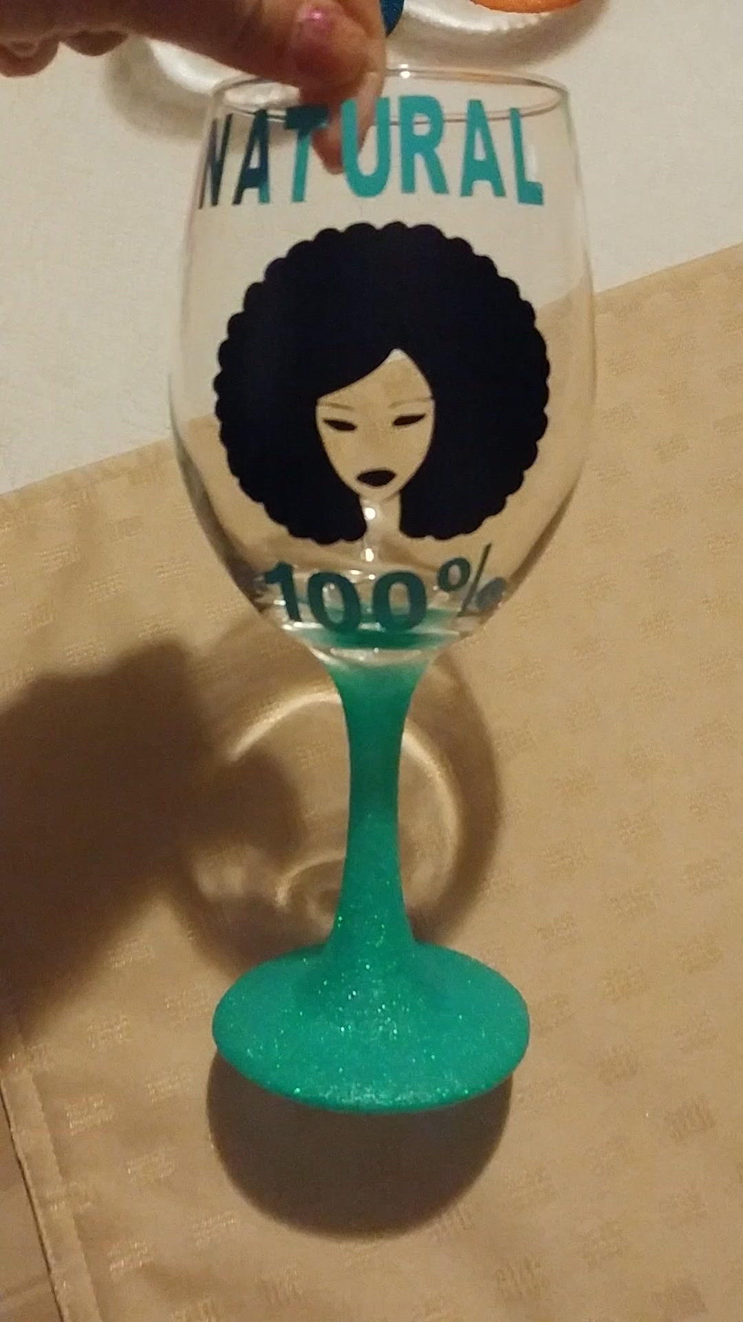 Personalized Caribbean Natural Hair wine glass.